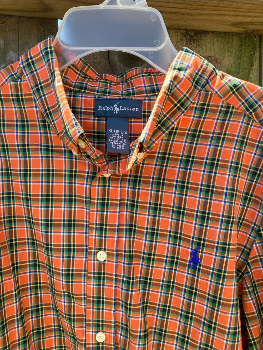 Ralph Lauren Orange Green Plaid Button-Down Shirt